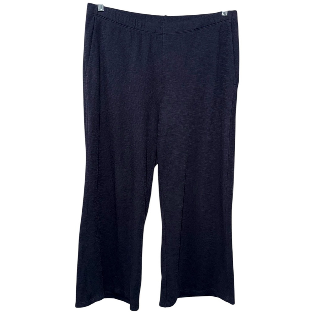 Eileen Fisher Organic Cotton Wide Leg Cropped Pants Sz M Navy Blue Lagenlook